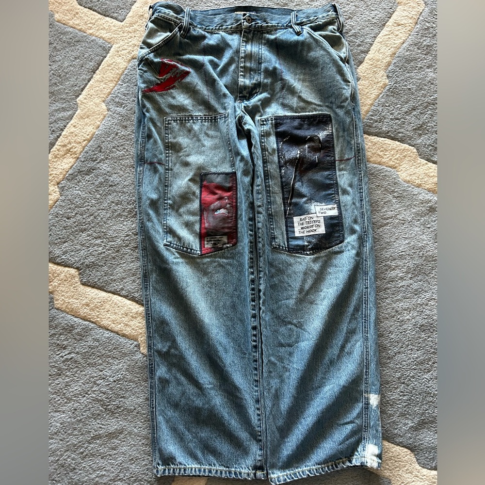 Crazy embroidered jnco like jeans